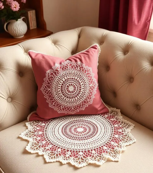 Coussin et napperon au crochet